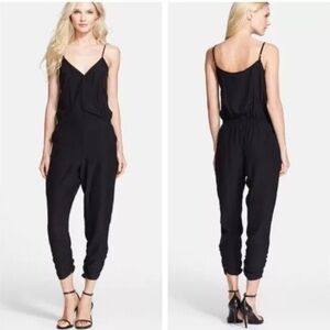 Parker 100% Silk Black Jumpsuit with Spaghetti Straps and Ruched Legs XS nwt